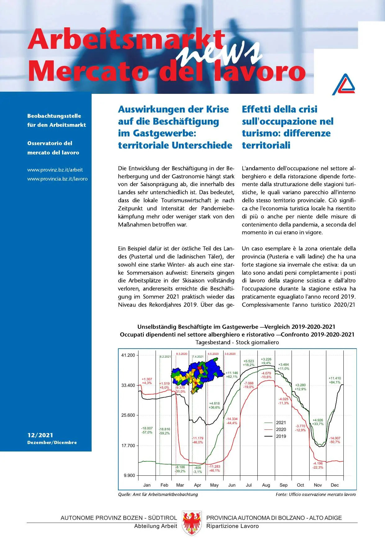Nr. 12/2021 - Effetti della crisi sull'occupazione nel turismo: differenze territoriali