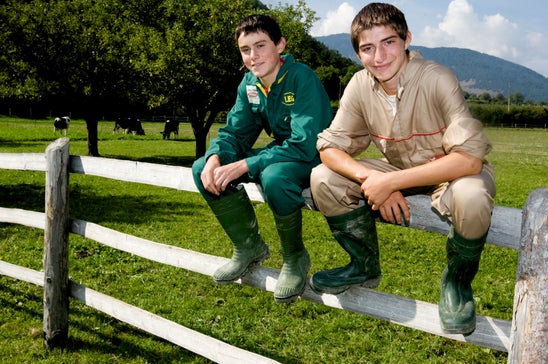 Schüler sitzen auf einem Zaun