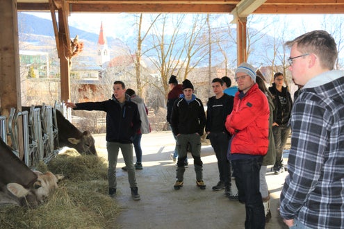 Lehrer und Schüler am Futtertisch