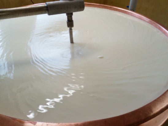 Milch wird geruehrt.