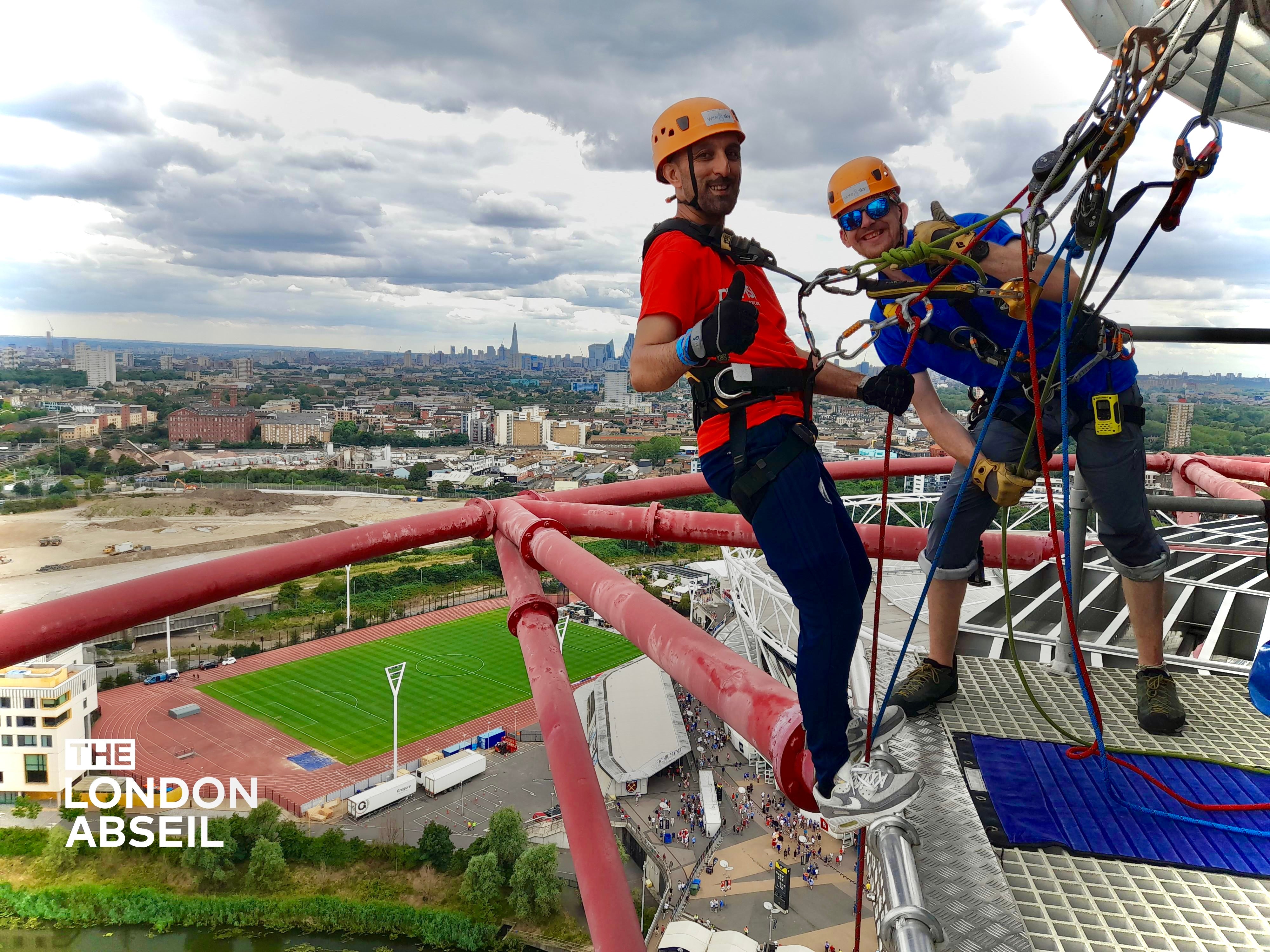 Gilly getting ready to abseil the ArcelorMittal Orbit, Olympic Park London