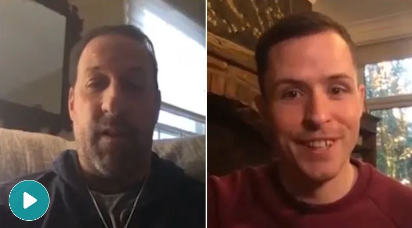 Image of zoom call where patient Patrick met his donor Alex for the first time 