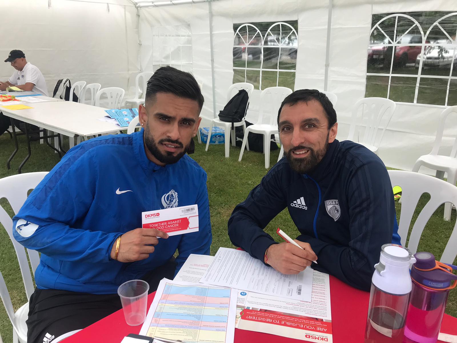 Gilly (right) recruiting at a donor drive