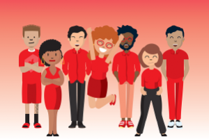 Animated graphics of characters in red