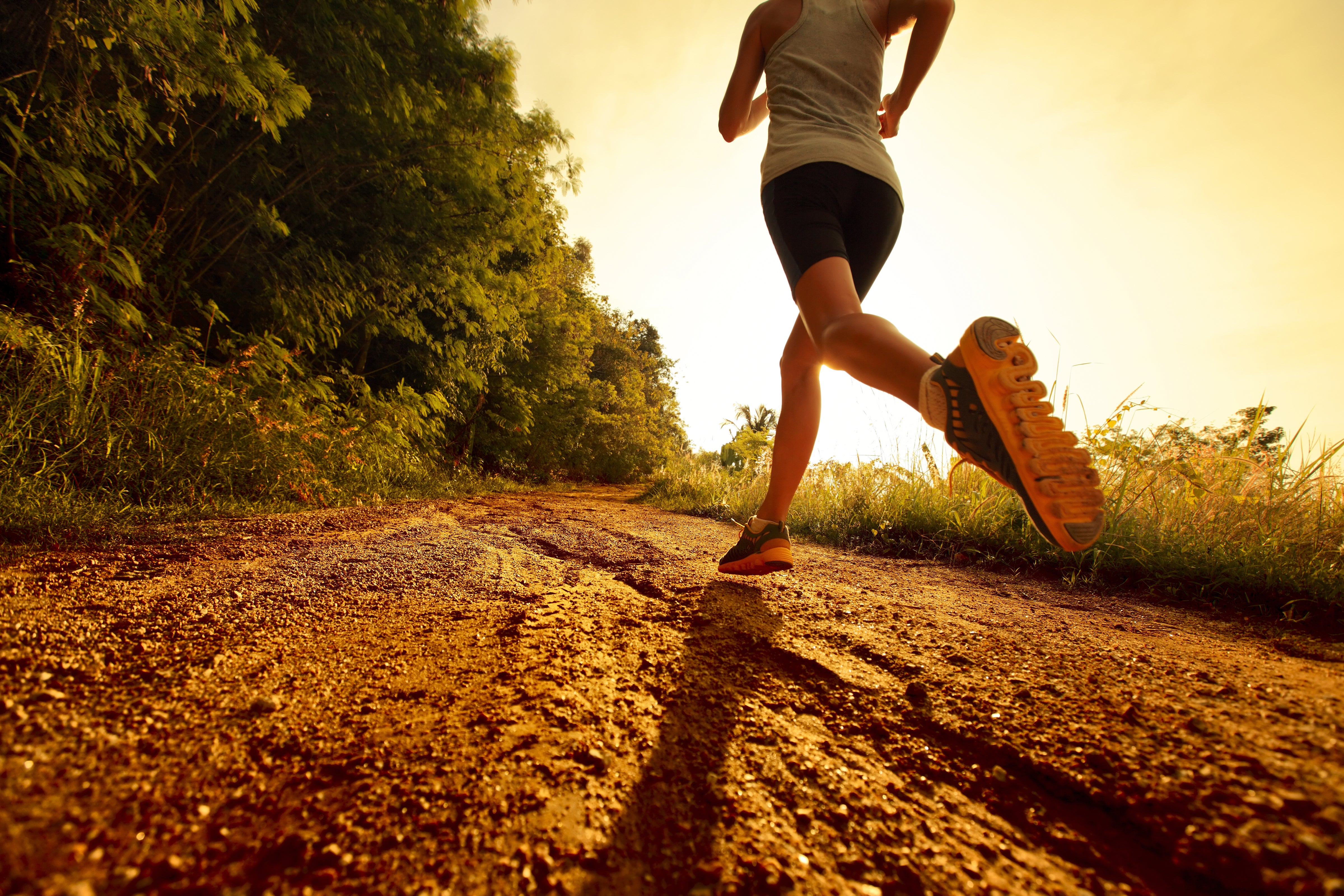 Solo runner running along country path