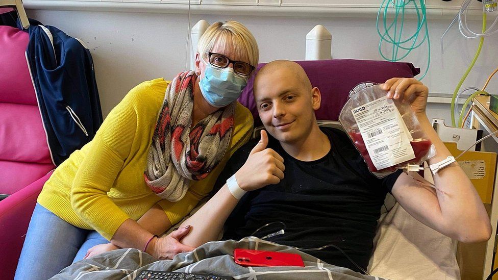 DKMS patient Luke in hospital with mum Sandra