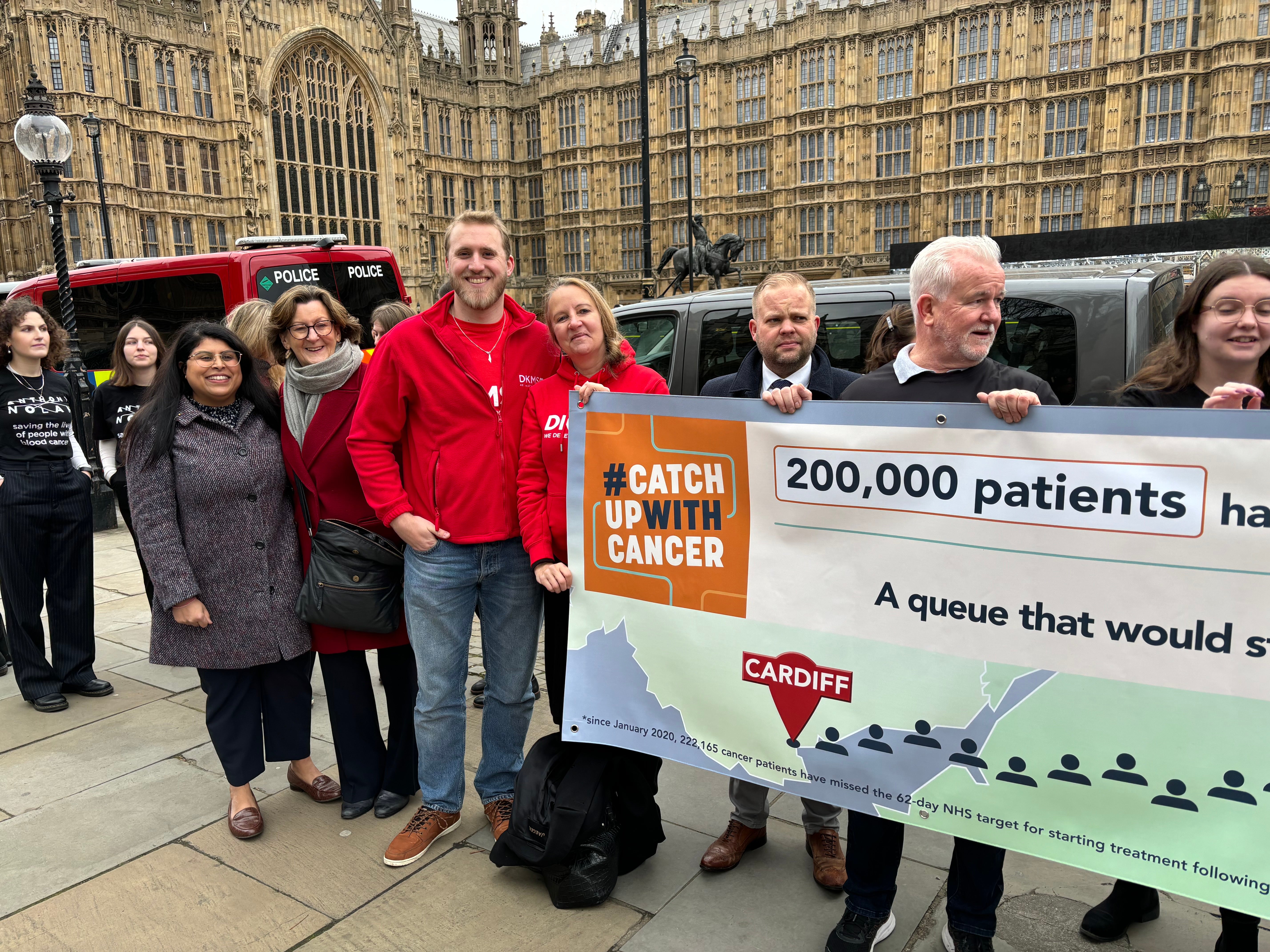 DKMS UK staff at the catch up to cancer event outside London'sHouses of Parliament 