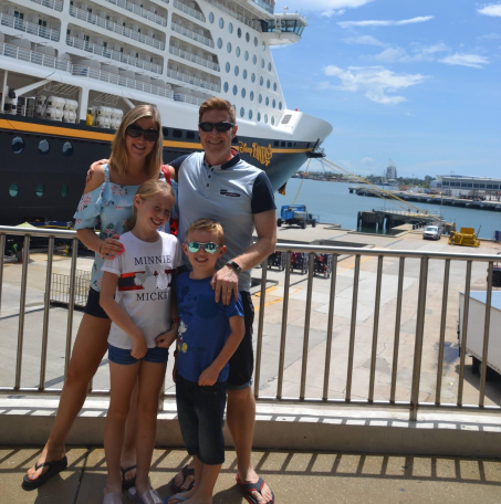 Emma and James with their children on holiday