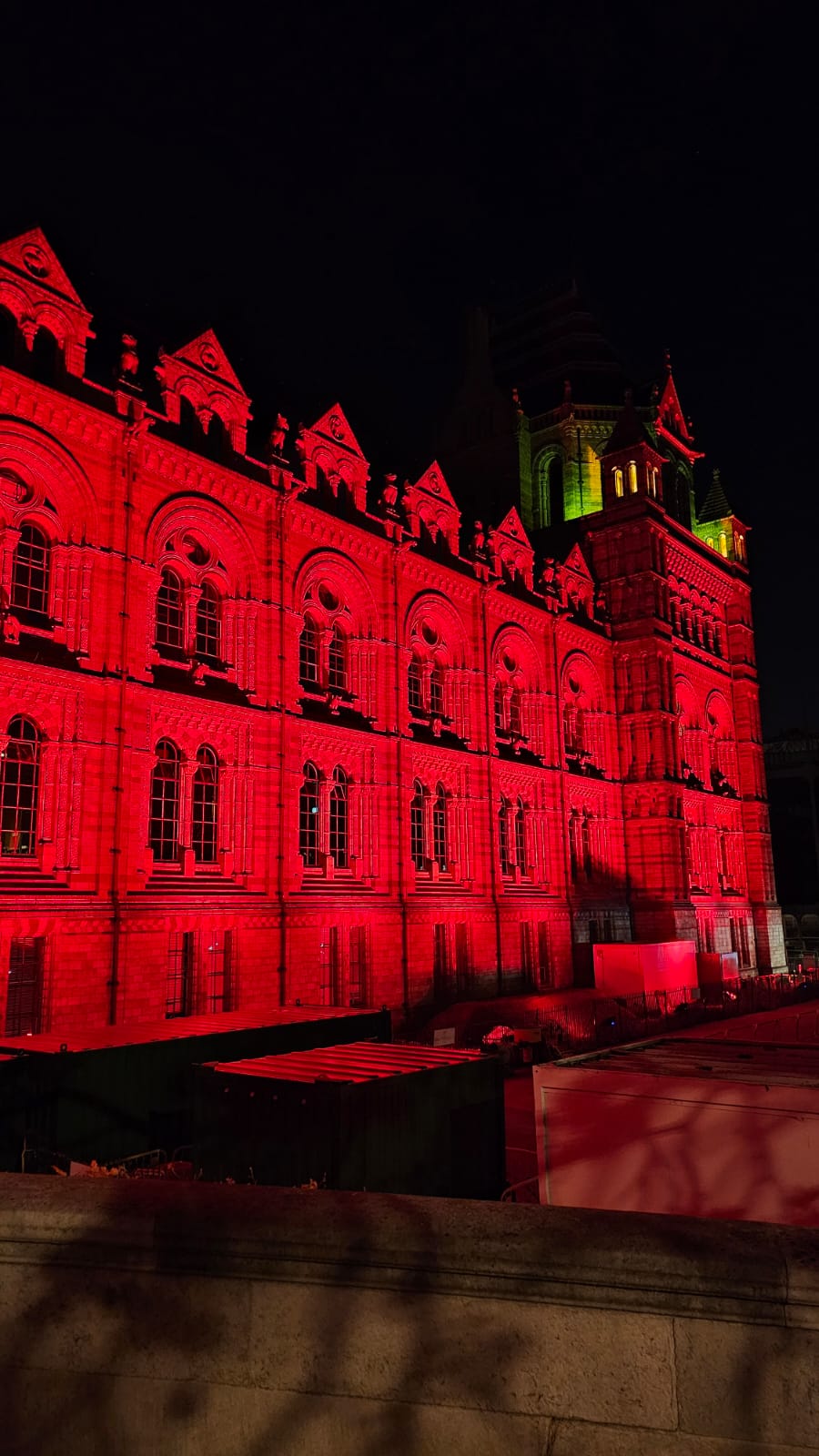 Natural History Museum, London lit red marking World Blood Cancer Day and the DKMS Gala 2023