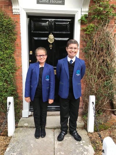 Zac and his sister going back to school after Zac's transplant