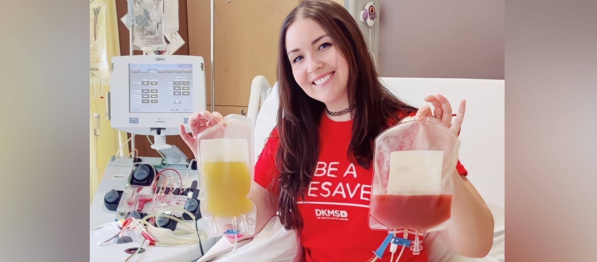 Rbecca with her donation