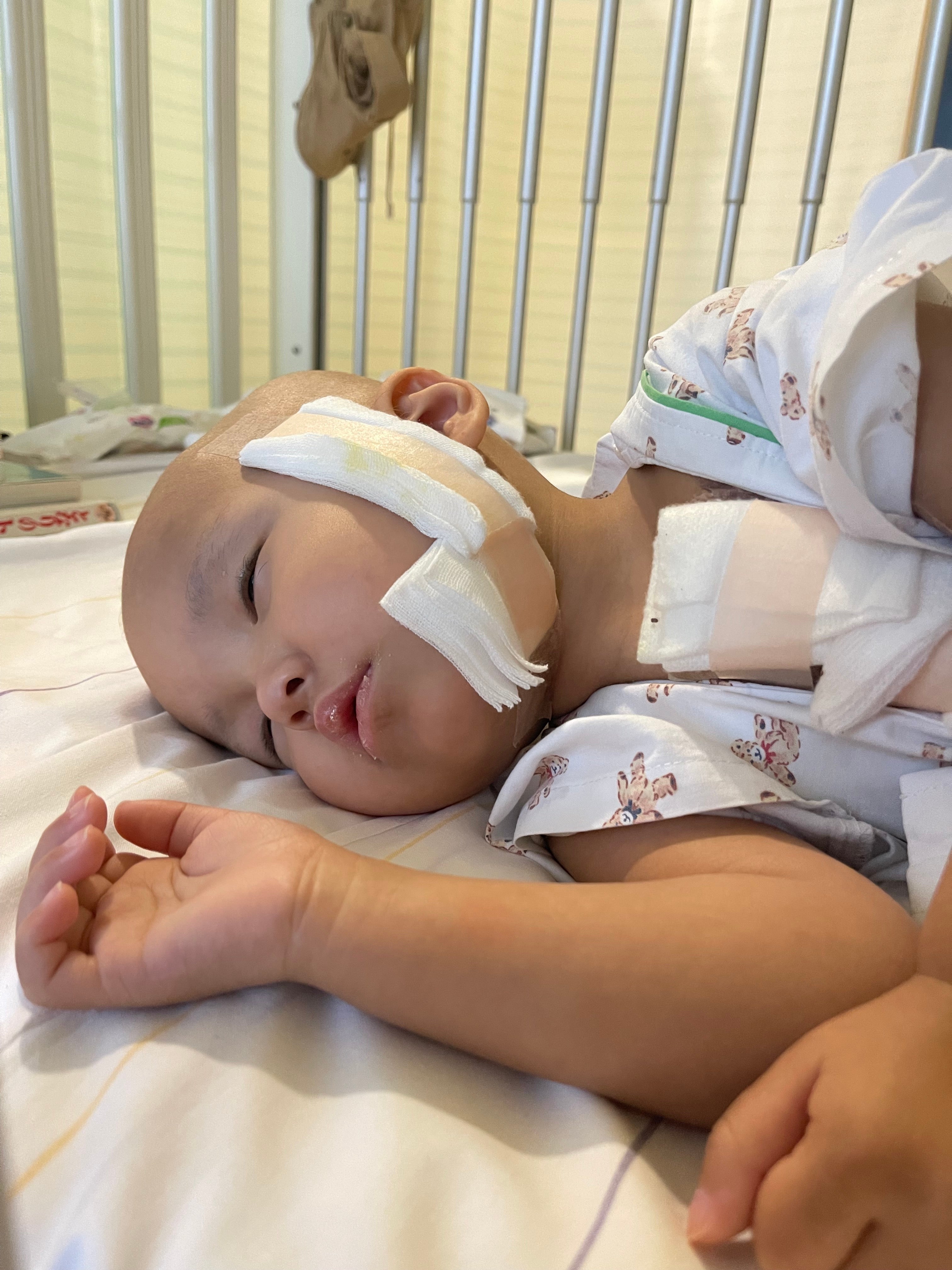 Flaminia sleeping in hospital bed