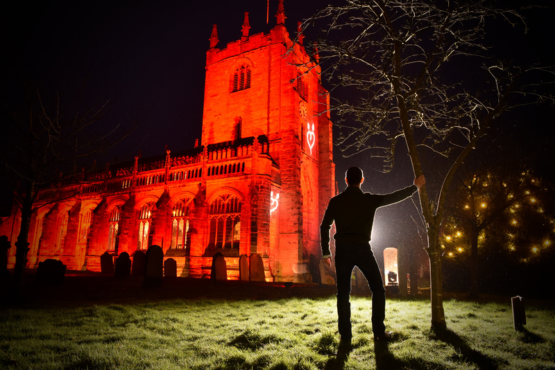 Peter McCleave at St Boniface's Church in Bunbury (lit red) for The Tide launch party