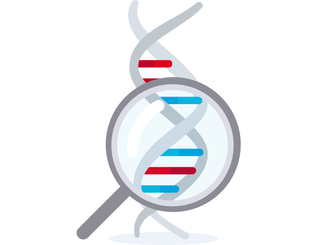 Graphic of DNA and a magnifying glass