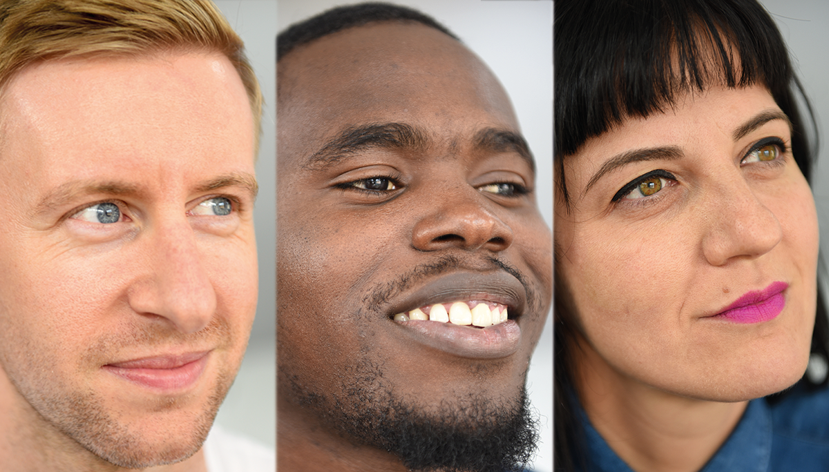 Image of three people smiling and looking to the right