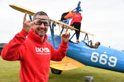 Pete ready to climb onto the plane