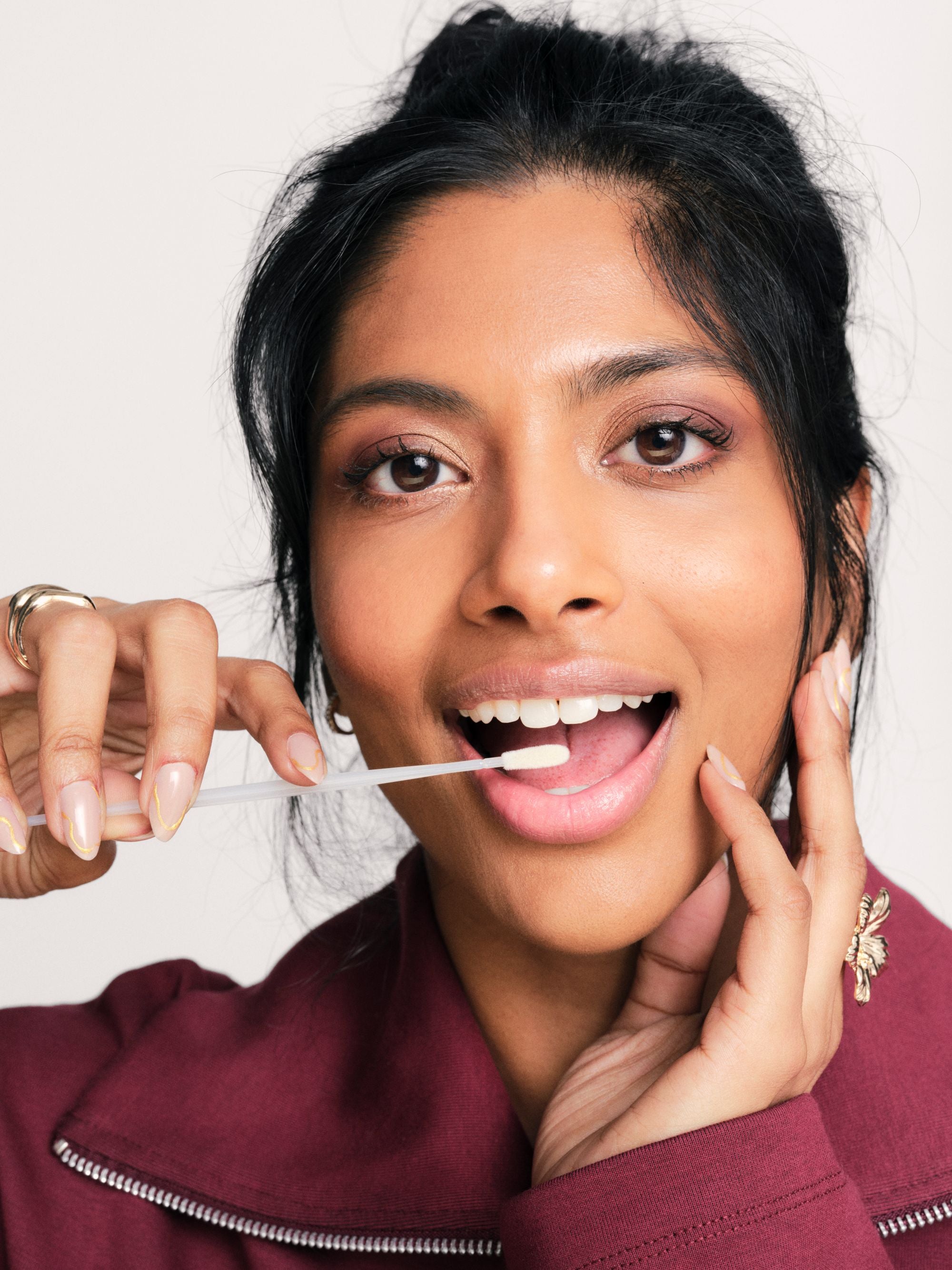 Model Sakira swabbing for the 'Do The Swab' campaign