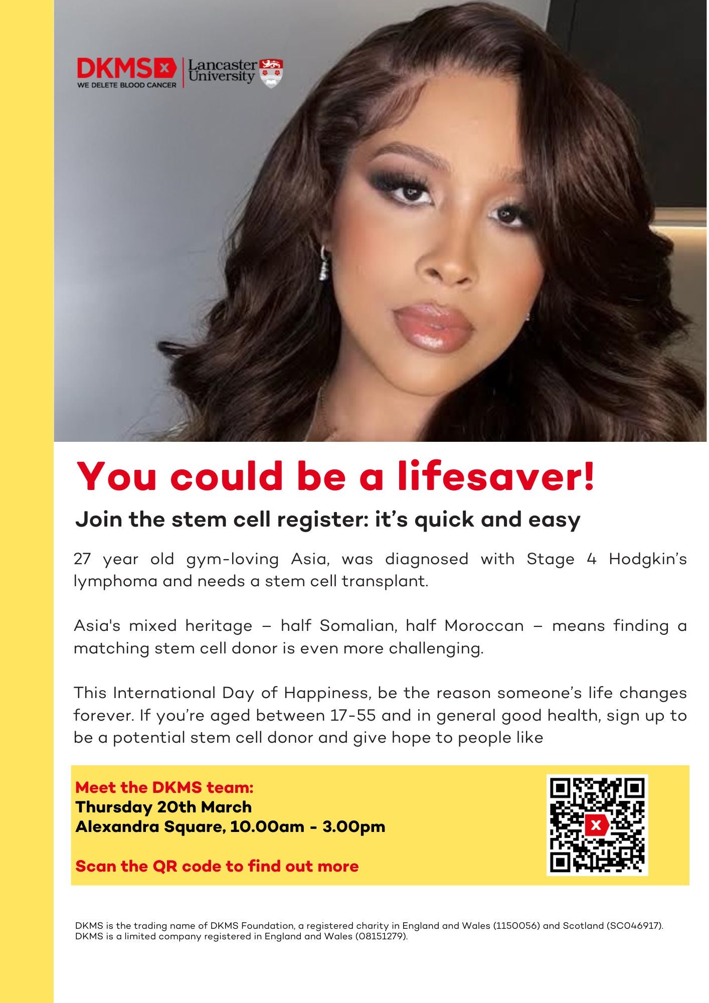 Graphic for the international day of happiness featuring a patient story 