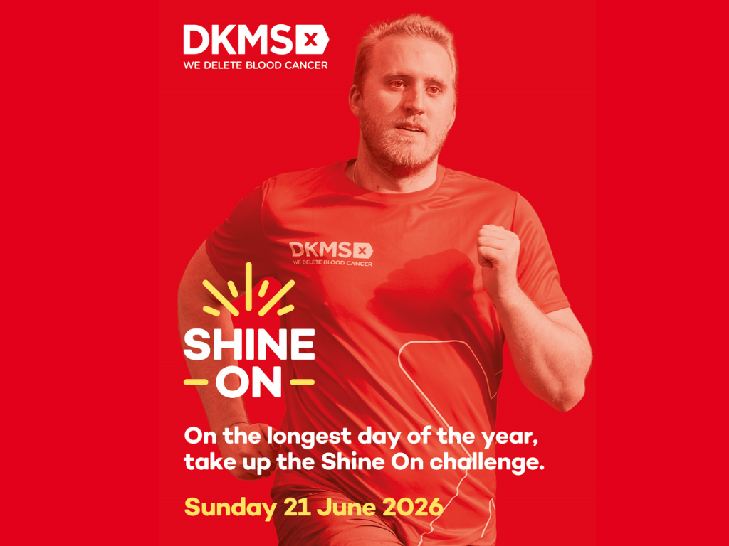 Man running with Shine On graphics overlapped