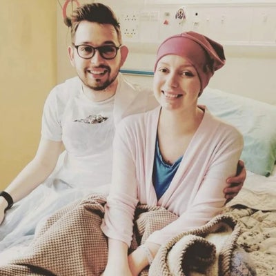 Lauren and her husband during her stem cell transplant process