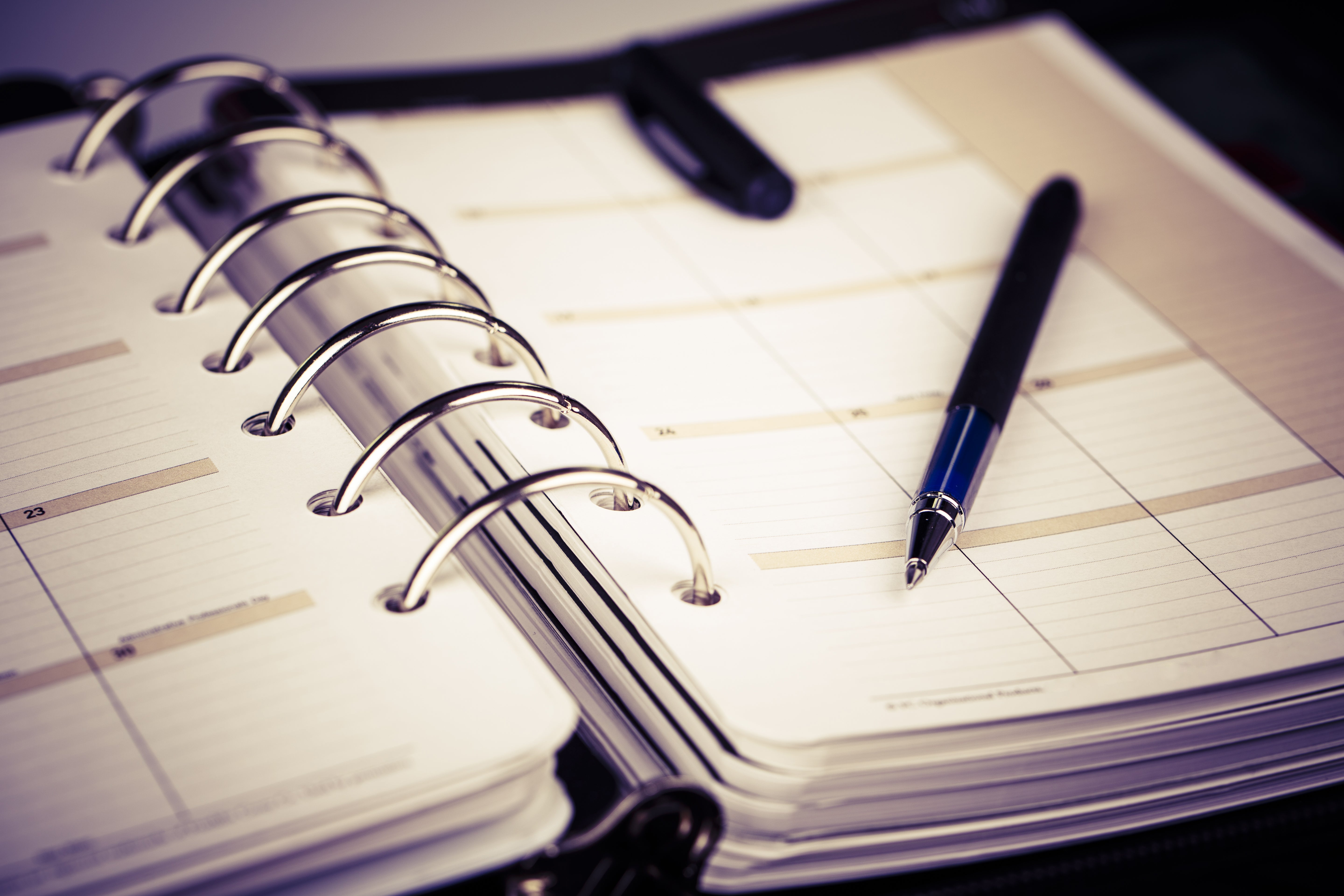 Open diary and a pen