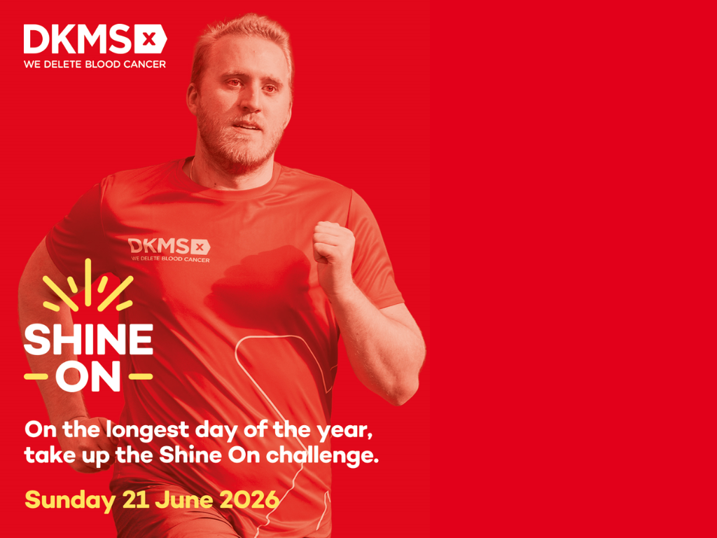 Photo of man running overlaid with Shine On graphics