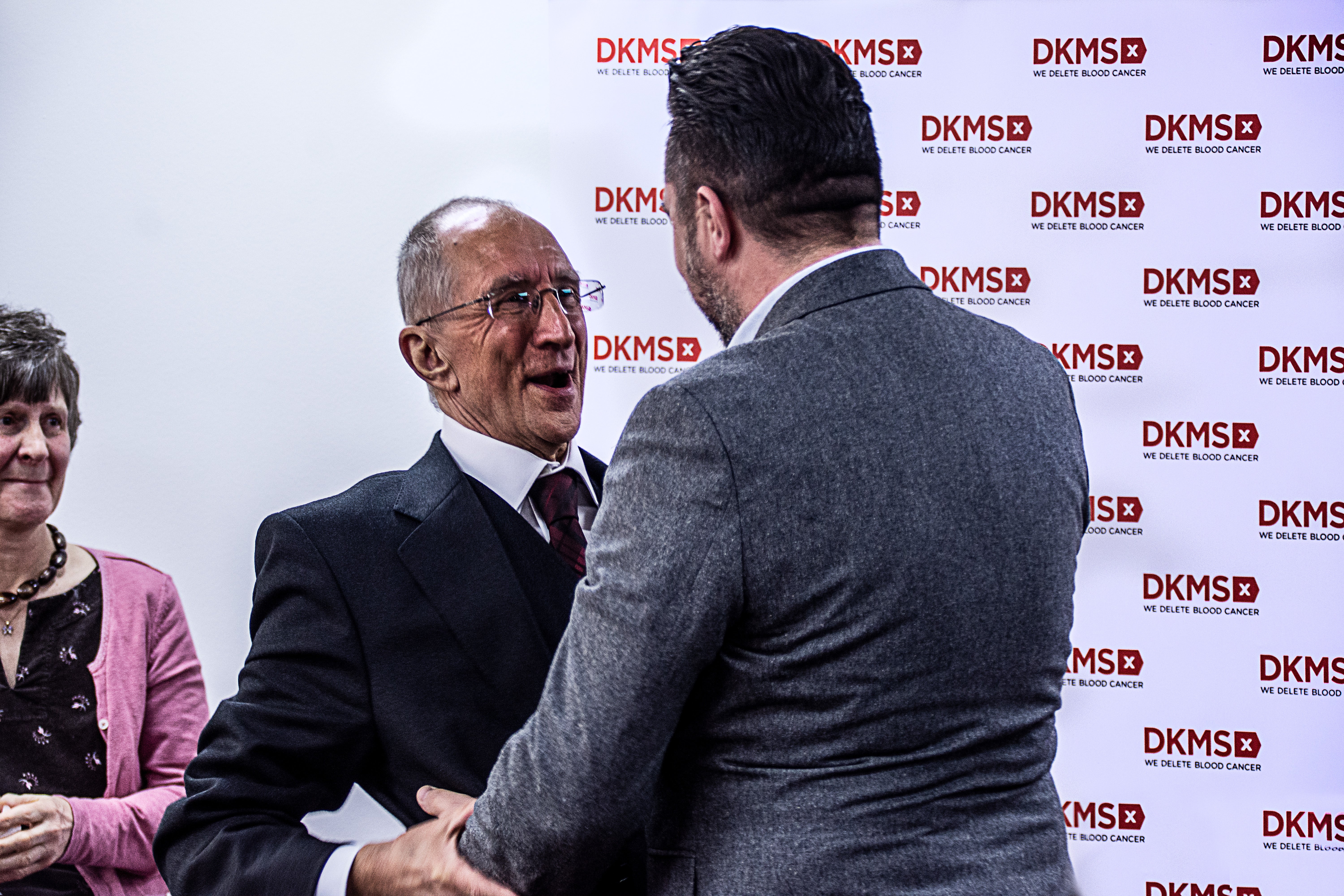 Mark (right) meeting Ivor for the first time at the DKMS London office