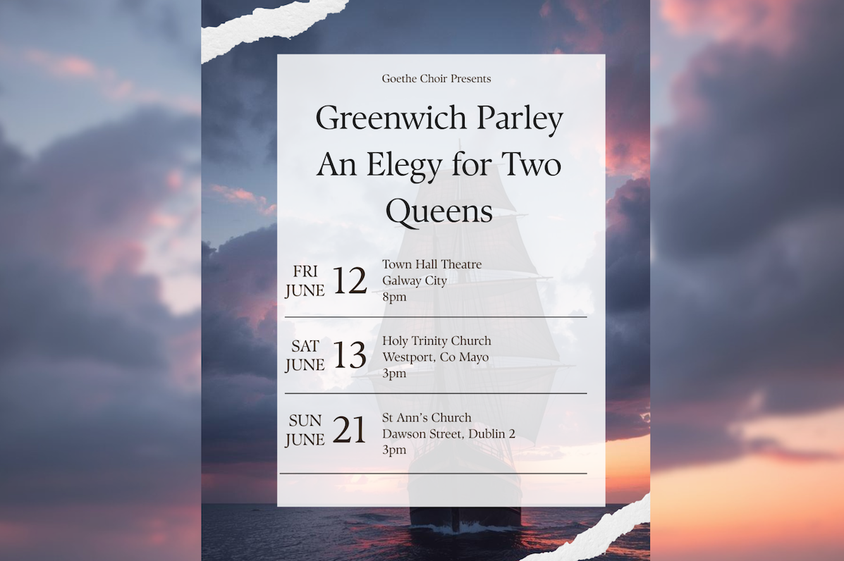 Image showing title of concert series and list of performance dates against the background of a stormy sky and tall ship.