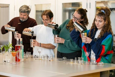 A group taking part in the hands on cocktail masterclass at the Stillgarden Distillery