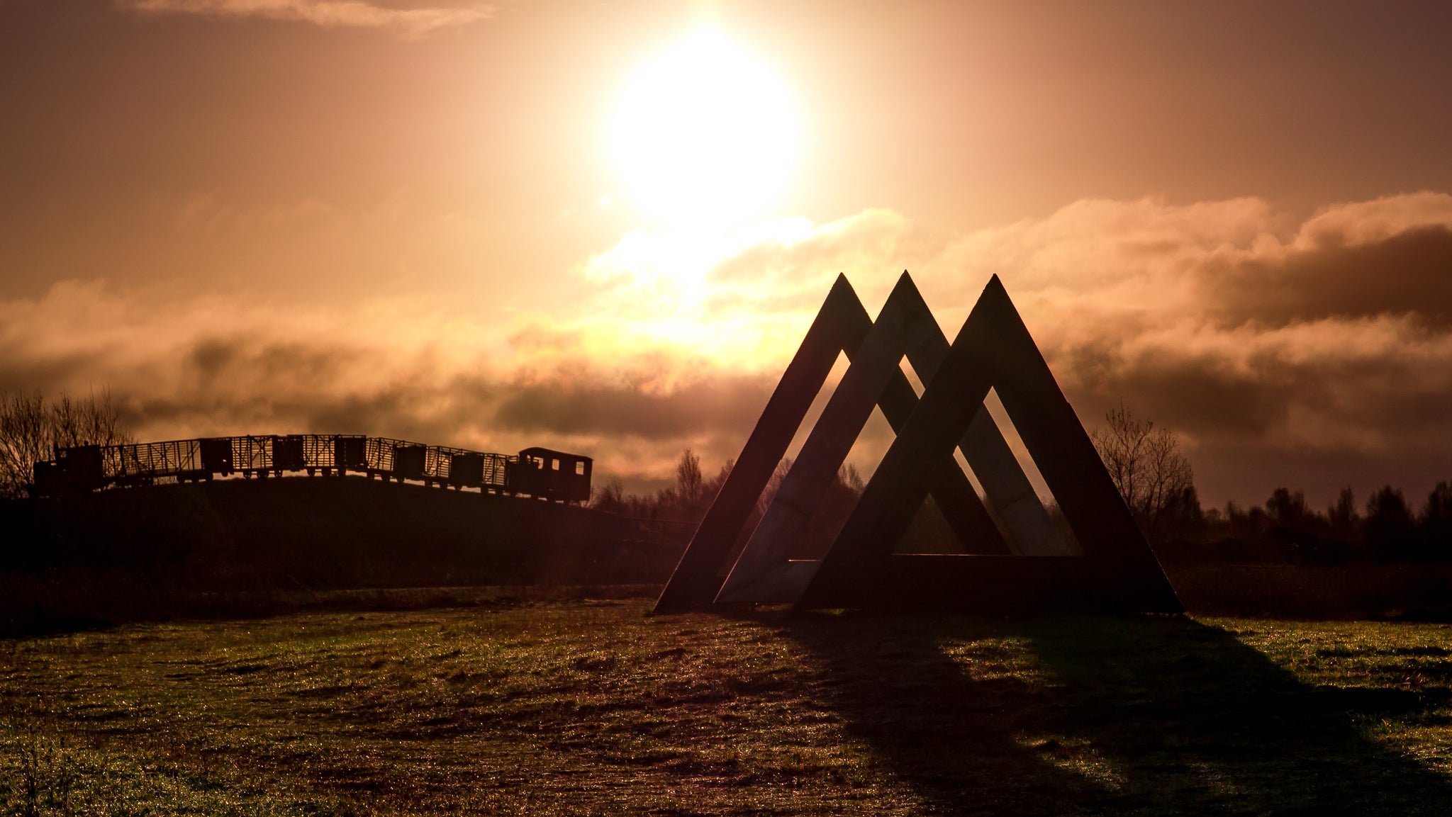 60 Degrees Sculpture in Lough Boora at Sunset