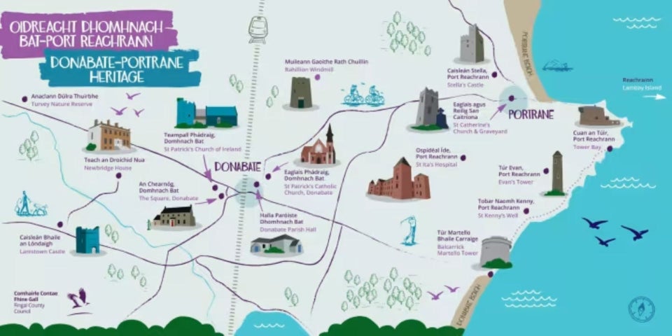 A map of heritage sites in Donabate and Portrane