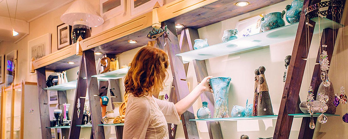 The Cat and The Moon shop interior showing pottery and gifts