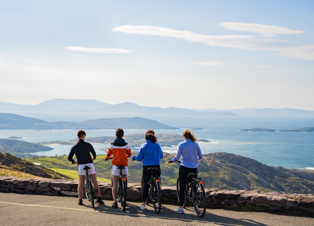 Four cyclists looking at the view