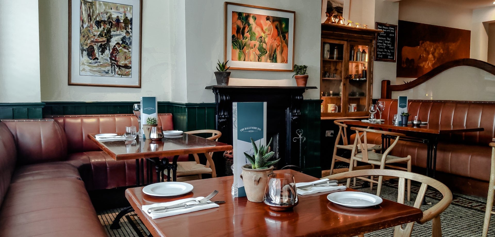 Dining tables set and ready for service at The Ballymore Inn