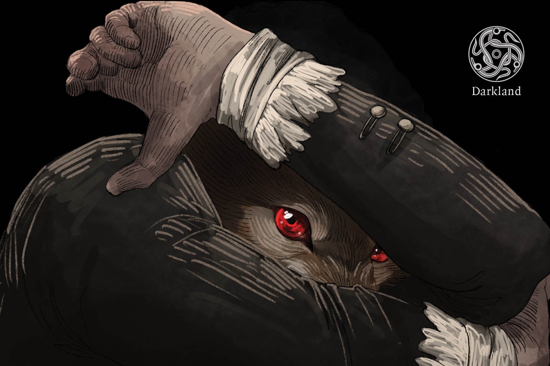 An image of a wolf creature sheilding our view with its arms