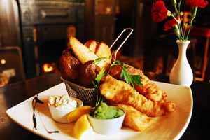 Cod and chips at The Coachouse Bar & Bistro at The Old Imperial Hotel