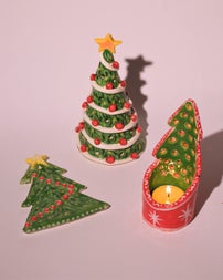Christmas tree hanging tree ornament and 3D Christmas tree tealight holders.