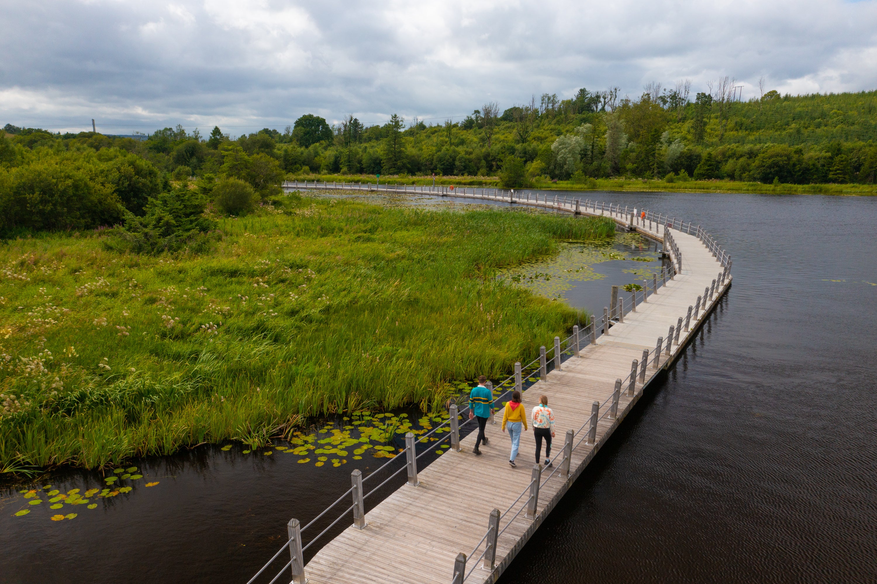 Amble along the floating boardwalk over Acres Lake.
