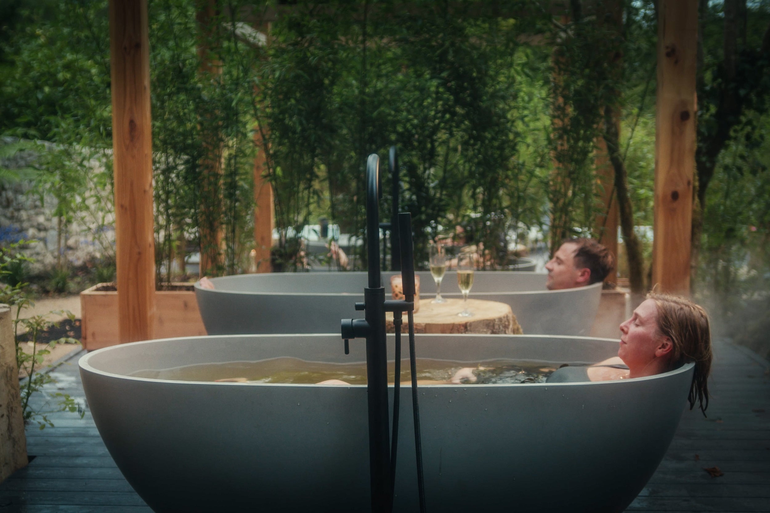 People using the spa at Drumhierny Woodland Hideaway in Co Leitrim