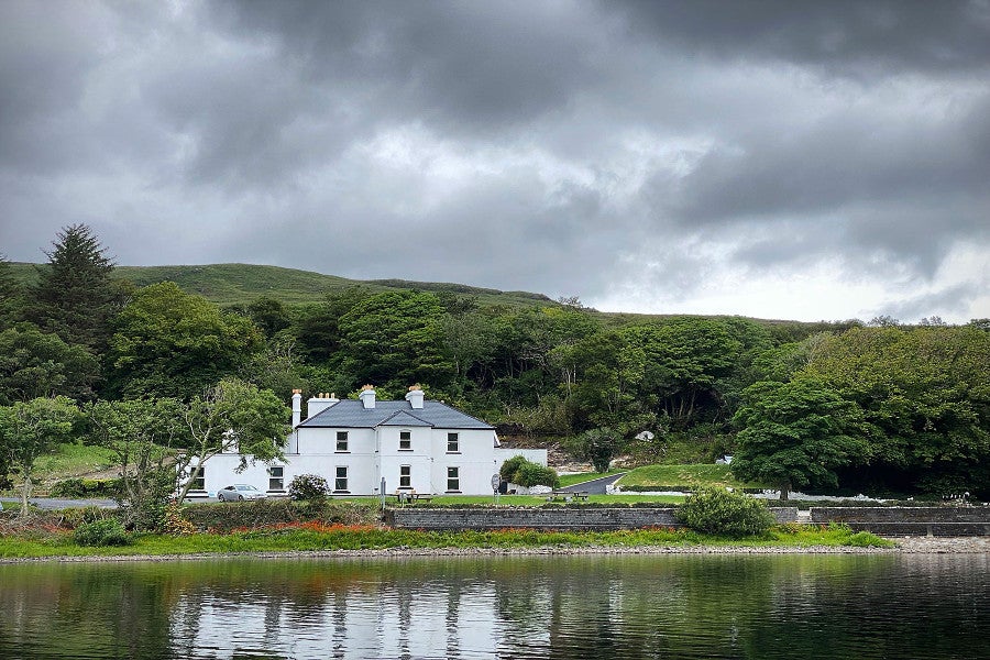 Front view of house overlooking water