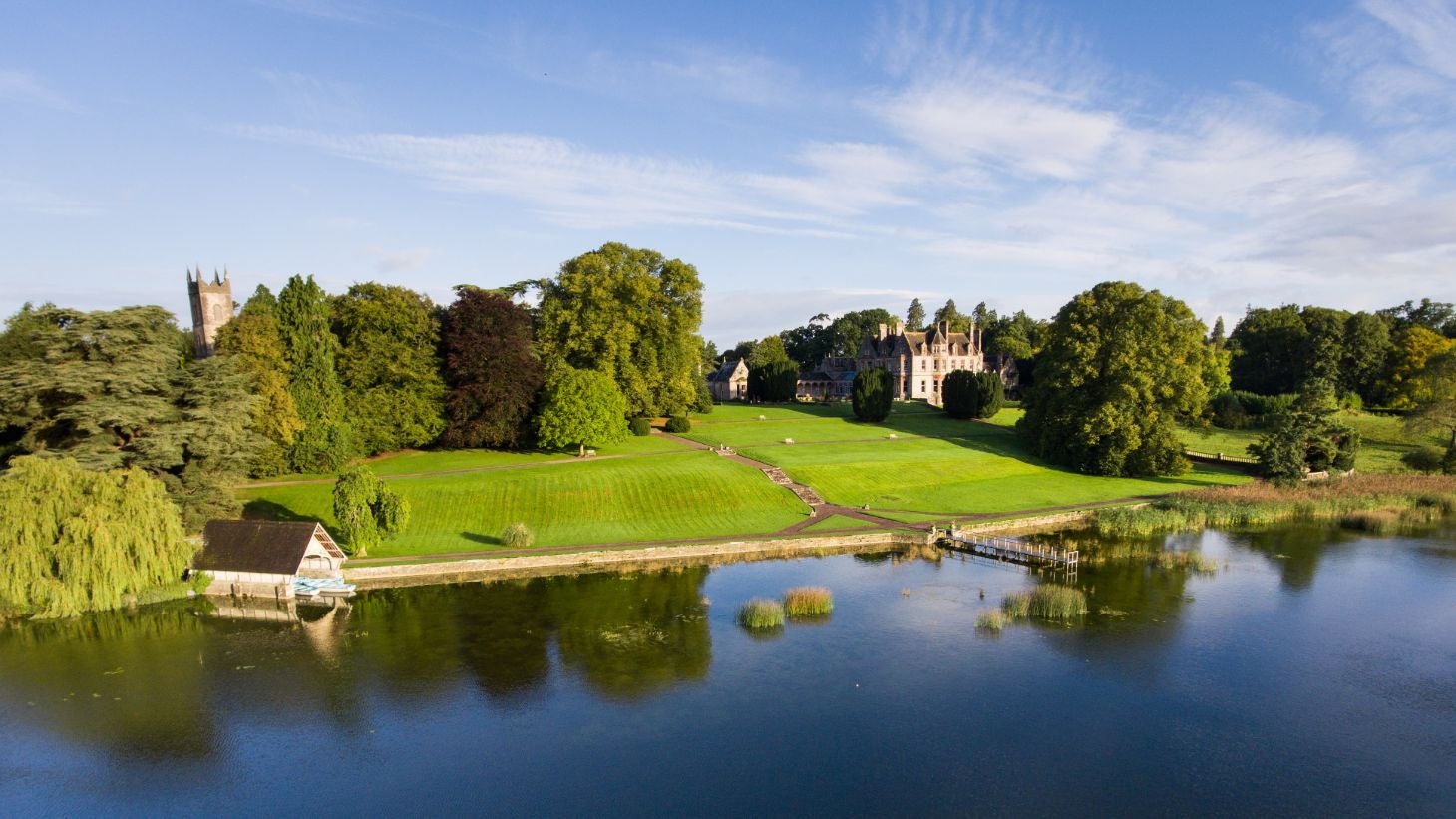 An aerial view of Castle Leslie Estate and surrounding buildings in Monaghan