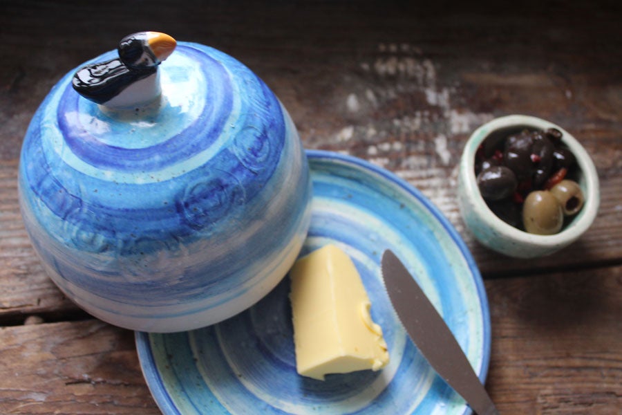 Skellig Michael butter dish with puffin top