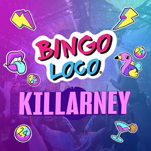 Poster for Bingo Loco Killarney in blue and purple.