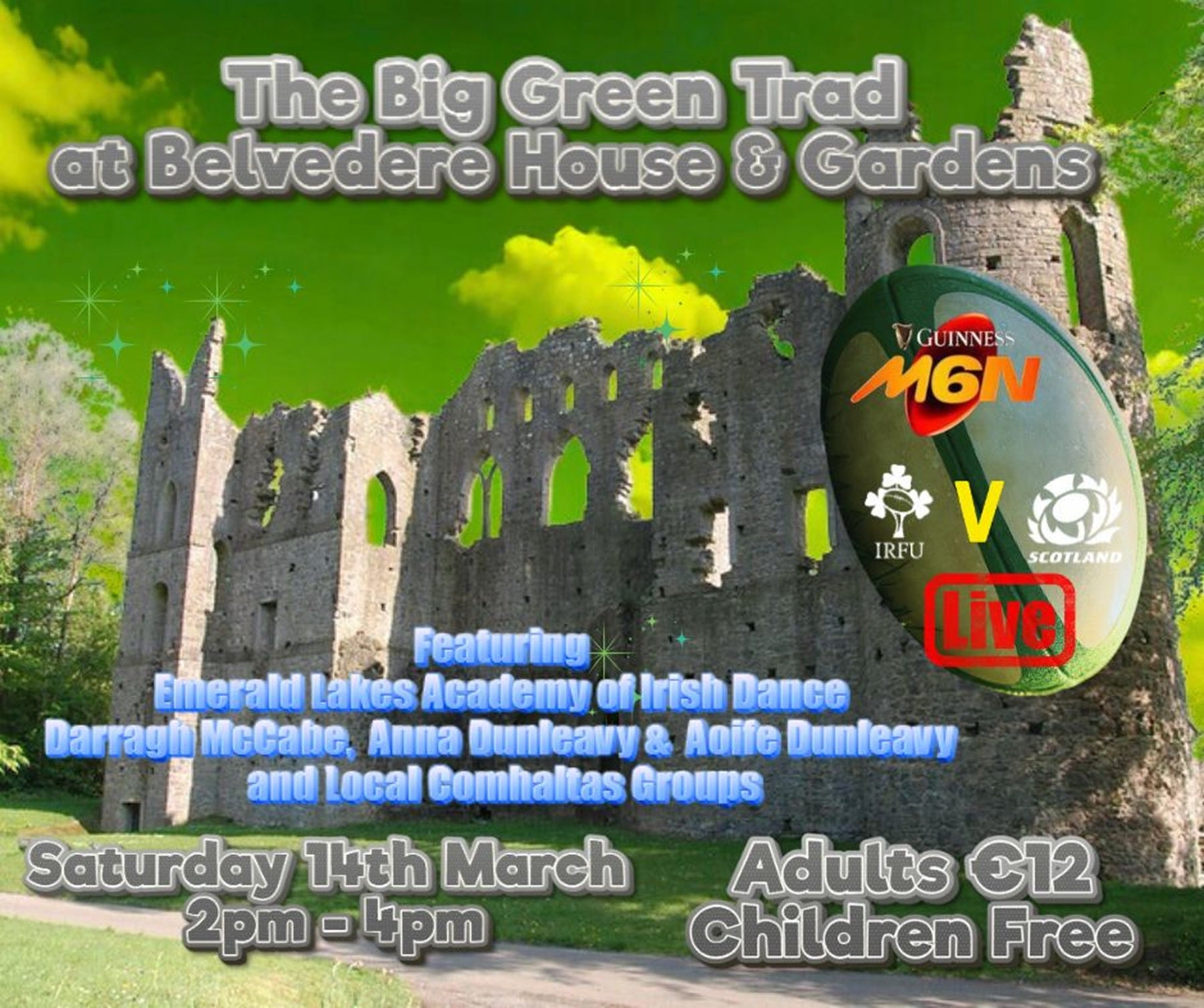 St. Patricks Weekend Trad Fest takes place on Saturday 14th March from 2pm to 4pm at the Belvedere House, Gardens & Park Visitor’s Centre Courtyard!