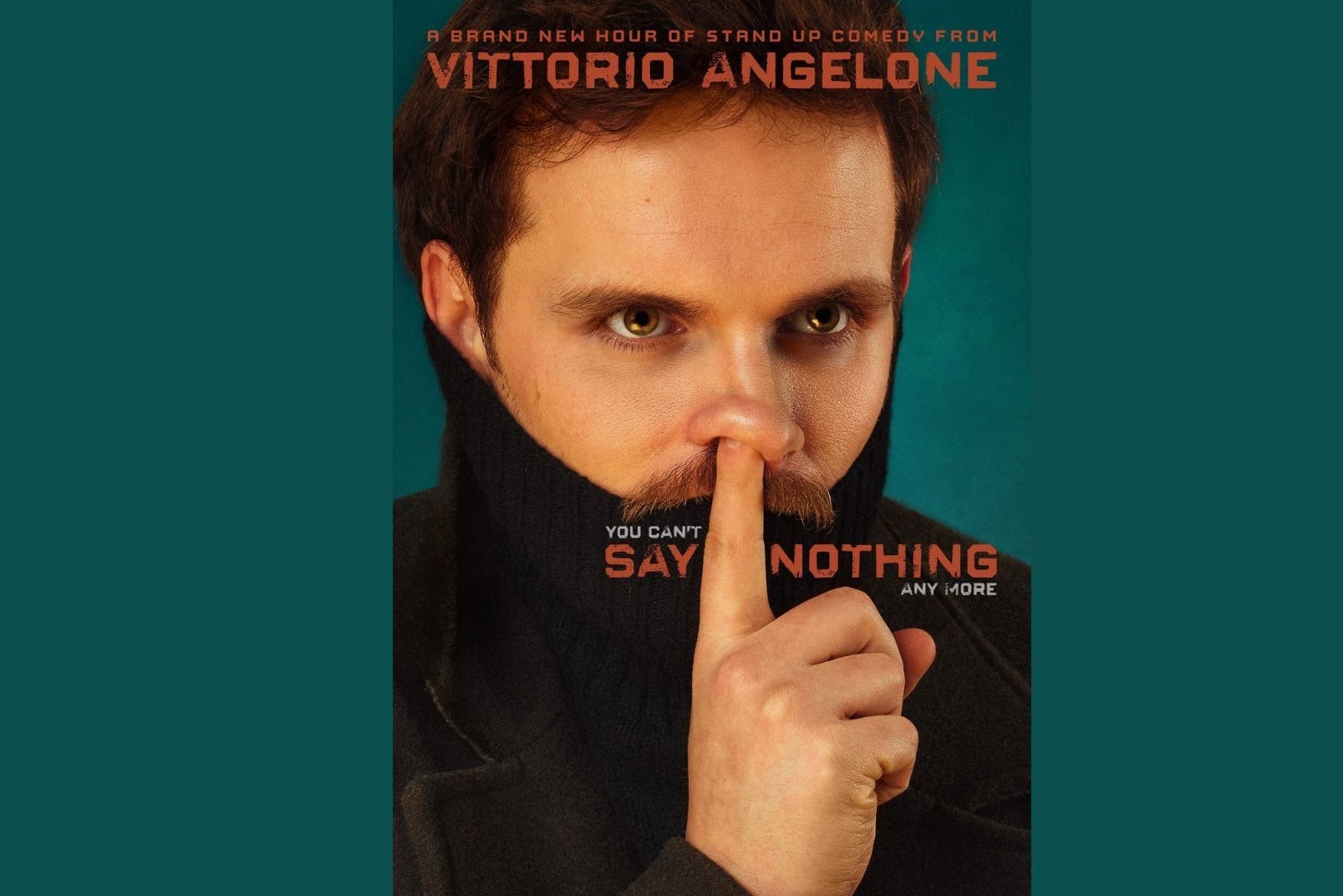 Vittorio Angelone 'you can’t Say Nothing any more', close up view of man with one finger up his right side nostril.