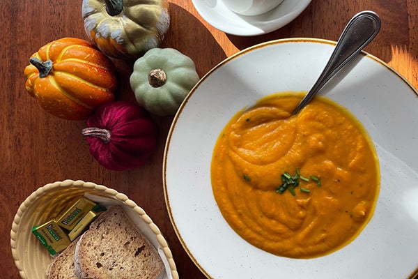 Pumpking soup, soda bread, pumpkins