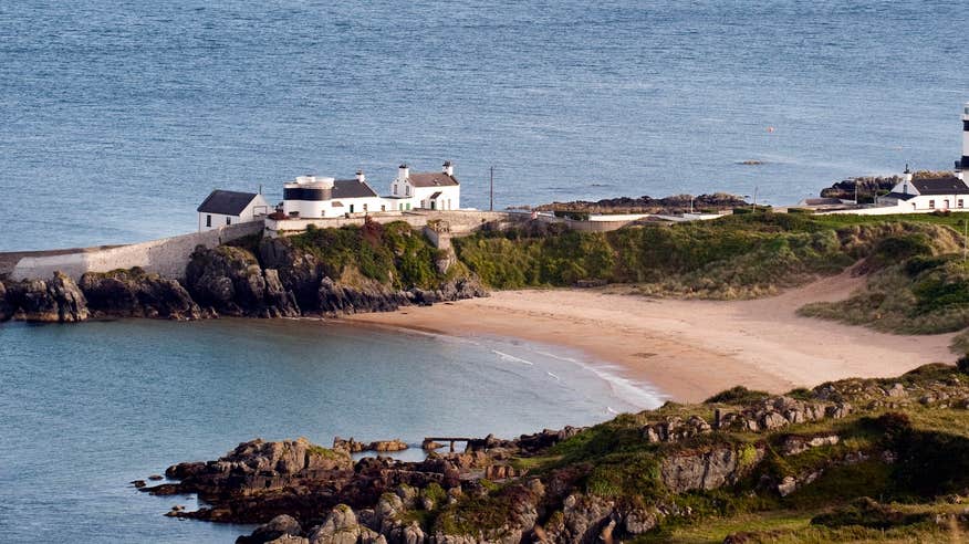Aerial view of Stroove Lighthouse and beach in Co Donegal