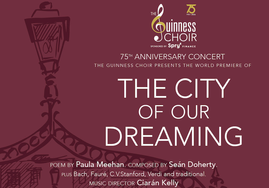 Dark burgandy poster The City of Our Dreaming - Guinness Choir