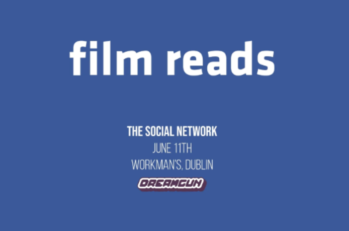 Dreamgun Film Reads: The Social Network - blue background with white text