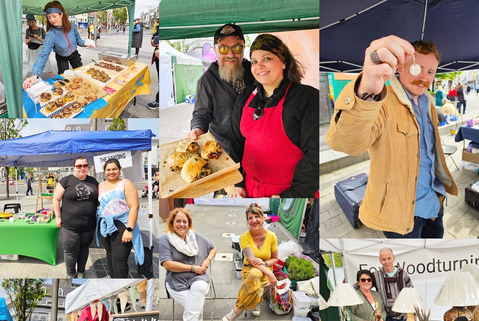 Tiny Traders Spanish Arch, Galway City. Collage of photos showing different market stall traders, smiling for the cameras.